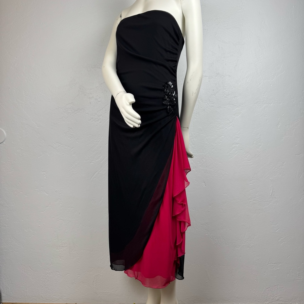 Vintage Y2K Sfuzi Black Strapless Asymmetrical Mesh Ruffle Dress Sequins Goth